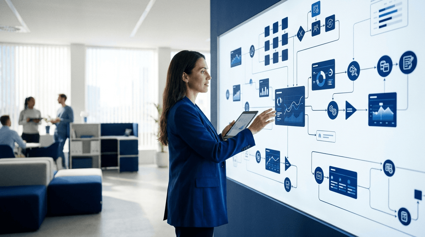 Concepto de automatización de flujos de trabajo en pantalla