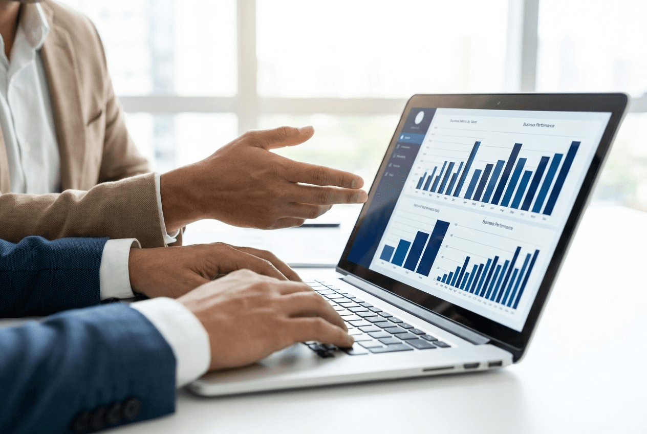 Métricas de conversión publicitaria en una laptop