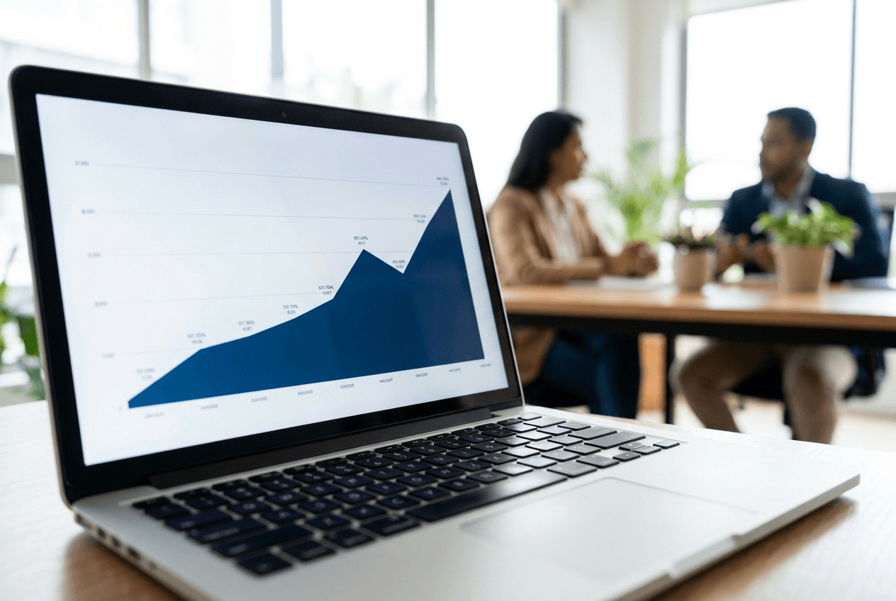 Laptop mostrando el crecimiento del tráfico orgánico