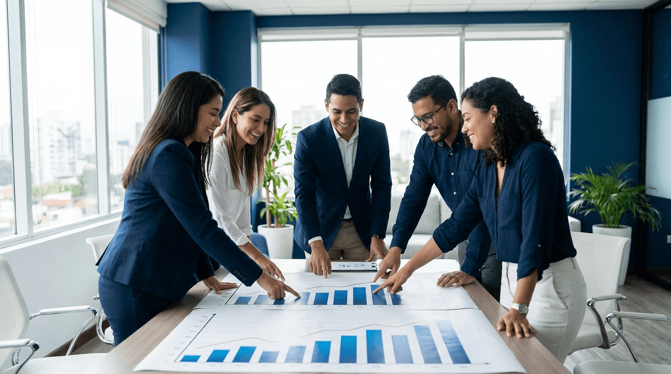 Equipo revisando el crecimiento orgánico sostenido